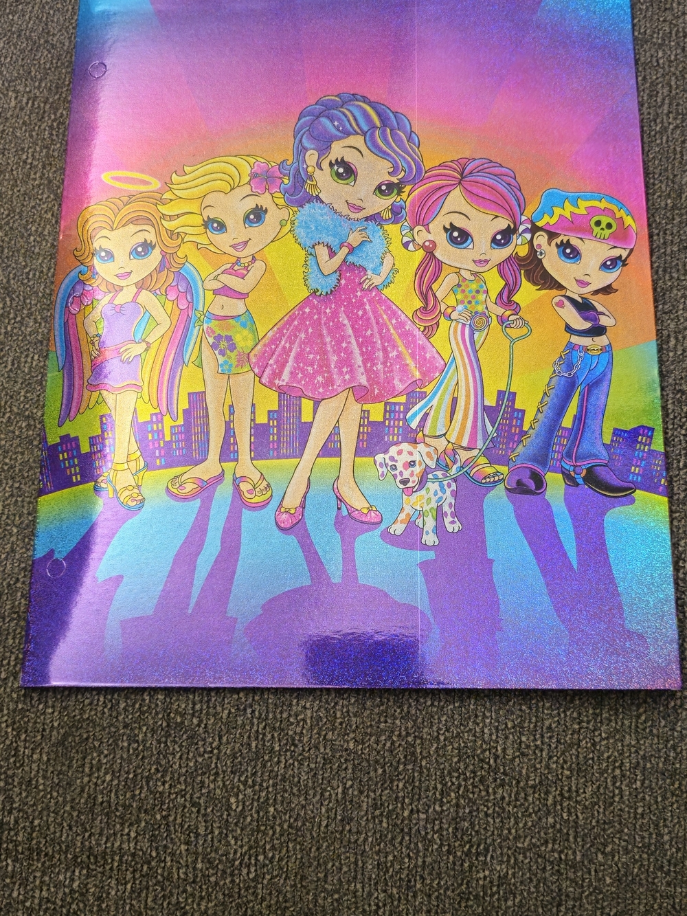 Lisa Frank Rainbow Girls Glitter Folder - Pink, Purple, Blue, Yellow, Green